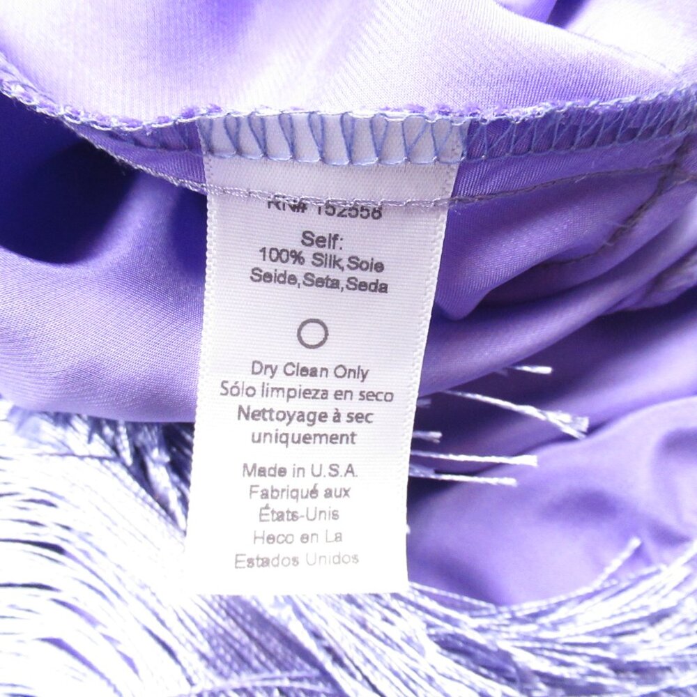 Delfi Collective 100% Silk Cristina Asymmetrical Fringe Dress Lavender Purple L - Picture 10 of 10